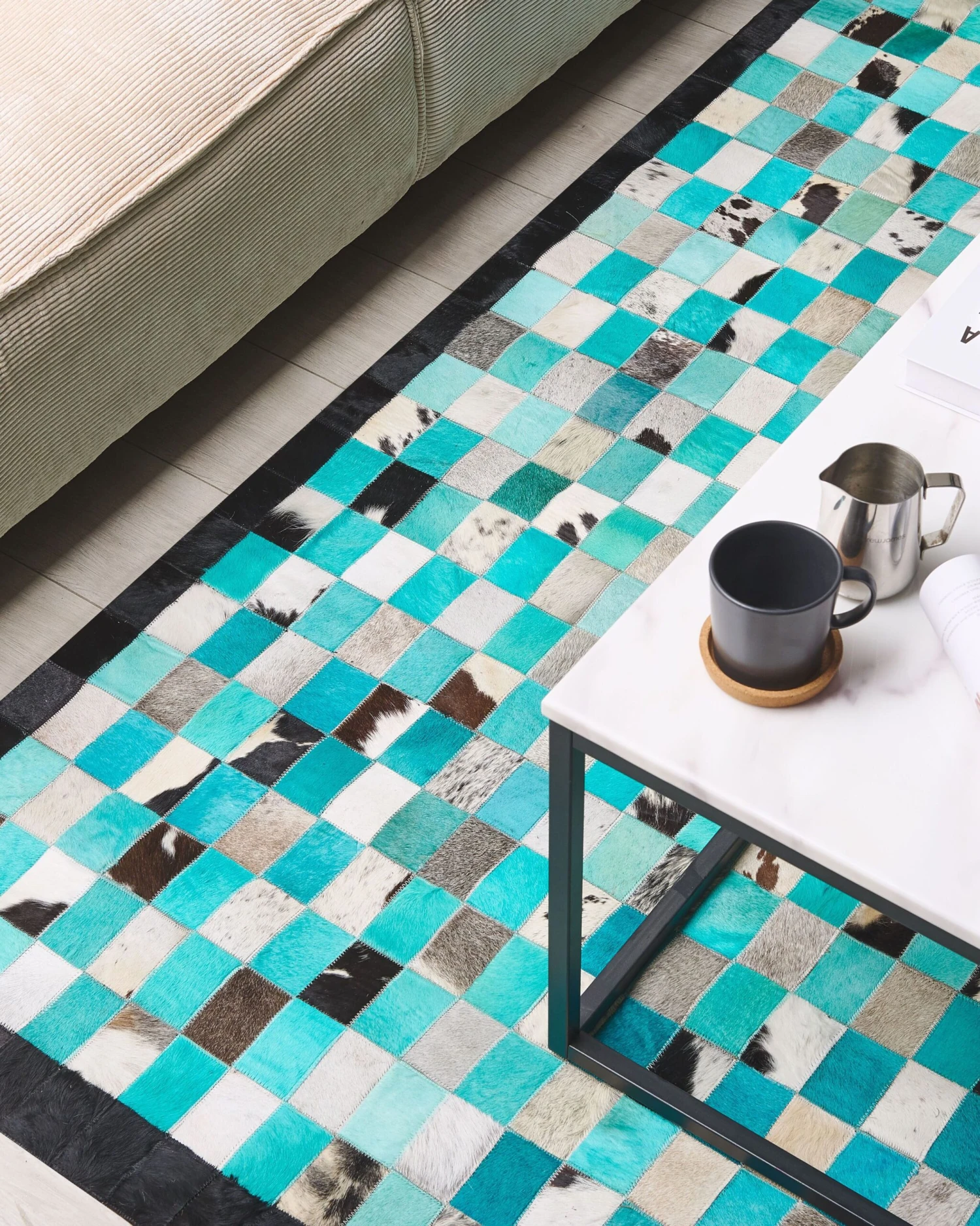 Matto Nahka Turkoosi/harmaa NIKFER Useita Kokoja - Image 2