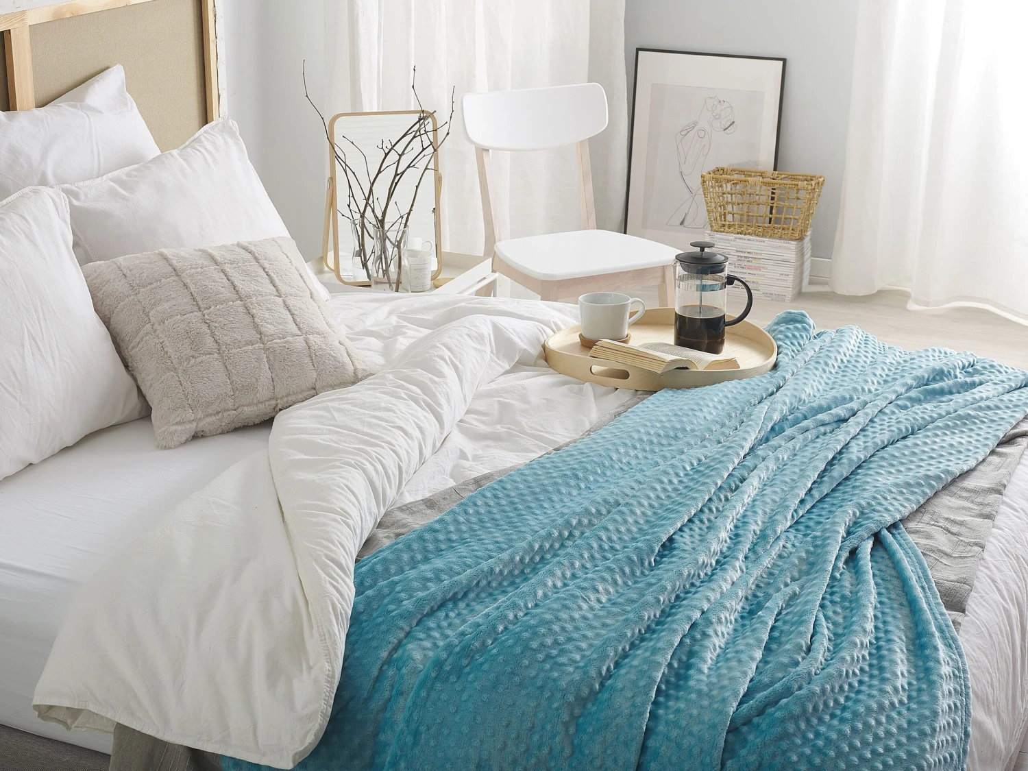 Päiväpeitto Kangas Vaaleansininen SAMUR Useita Kokoja - Image 2