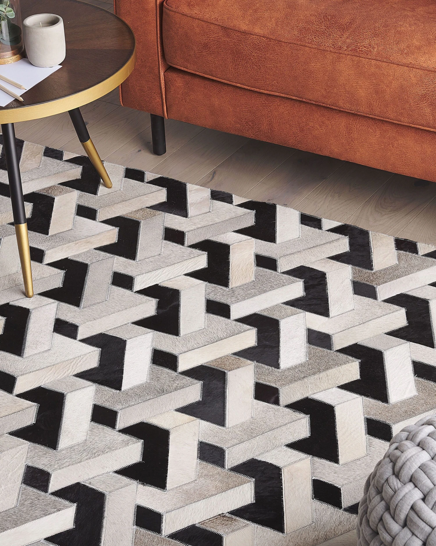 Matto Lehmännahka Musta/harmaa NARMAN Useita Kokoja - Image 2