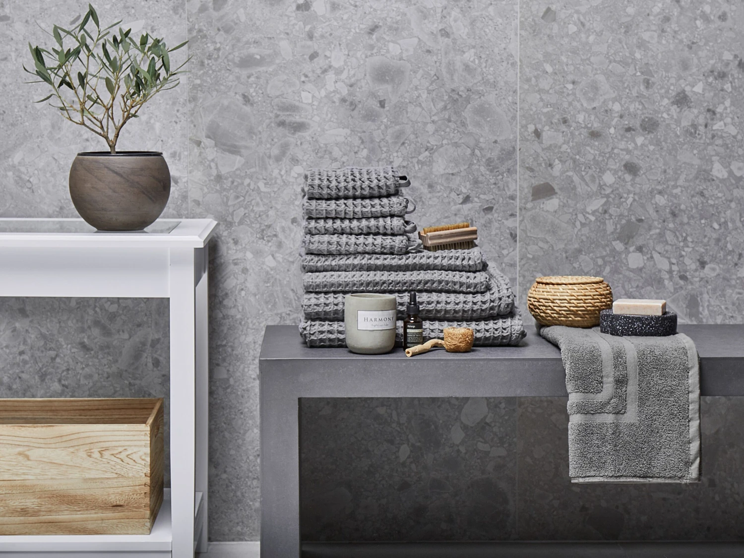 Pyyhesetti 9 Kpl Harmaa Puuvilla AREORA - Image 2