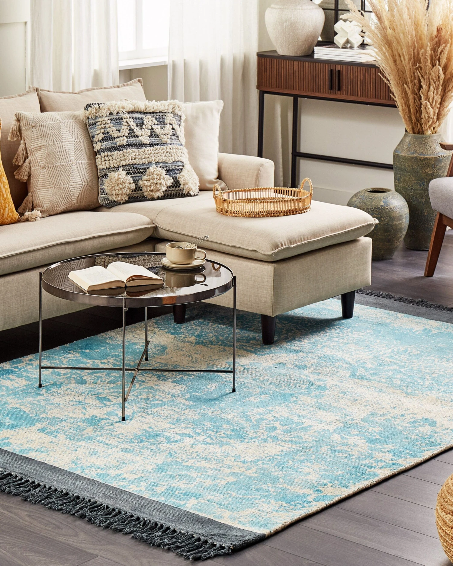 Matto Viskoosi Sininen/beige AKARSU Useita Kokoja - Image 2