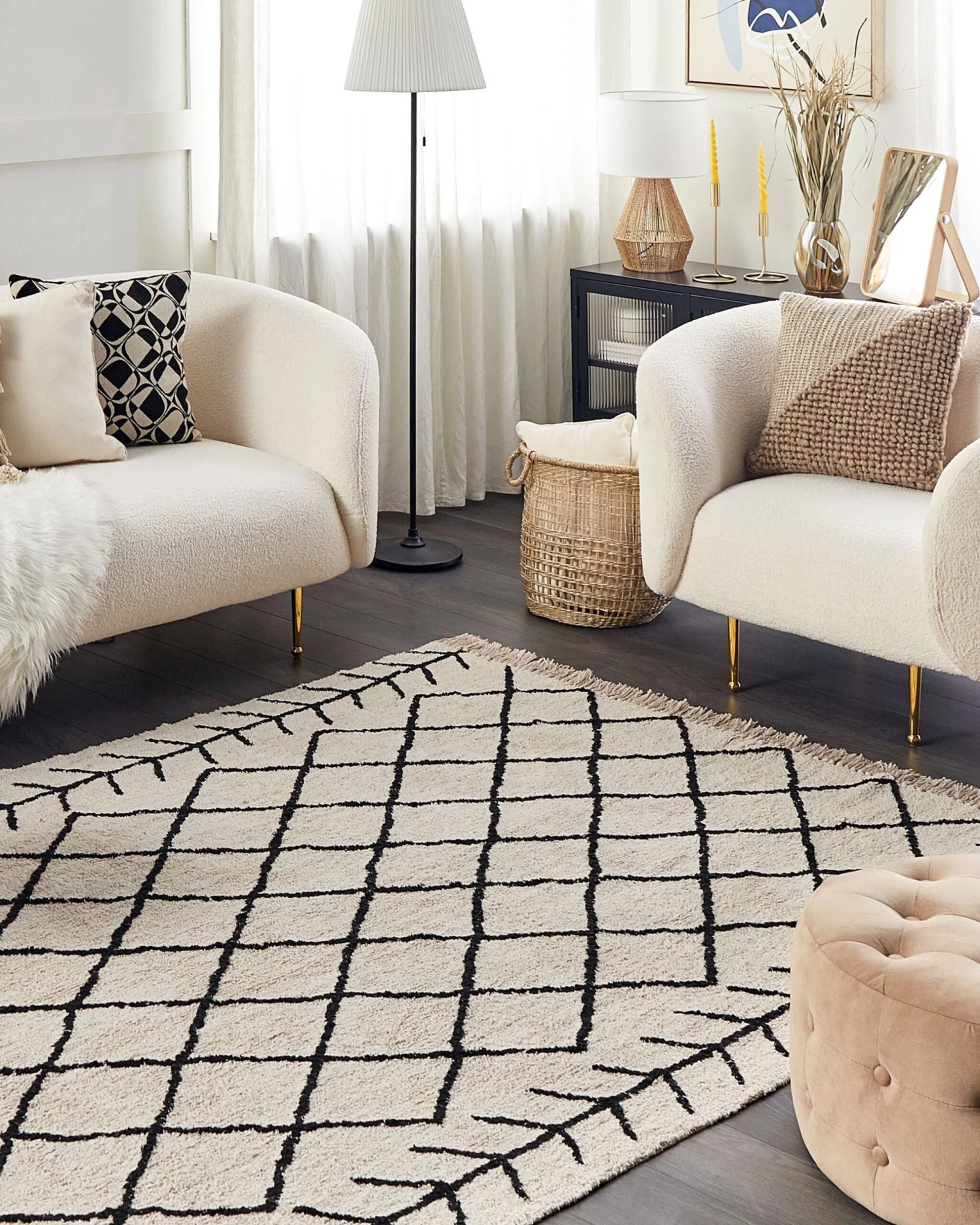 Matto Puuvilla Beige/musta BOZKIR Useita Kokoja - Image 2