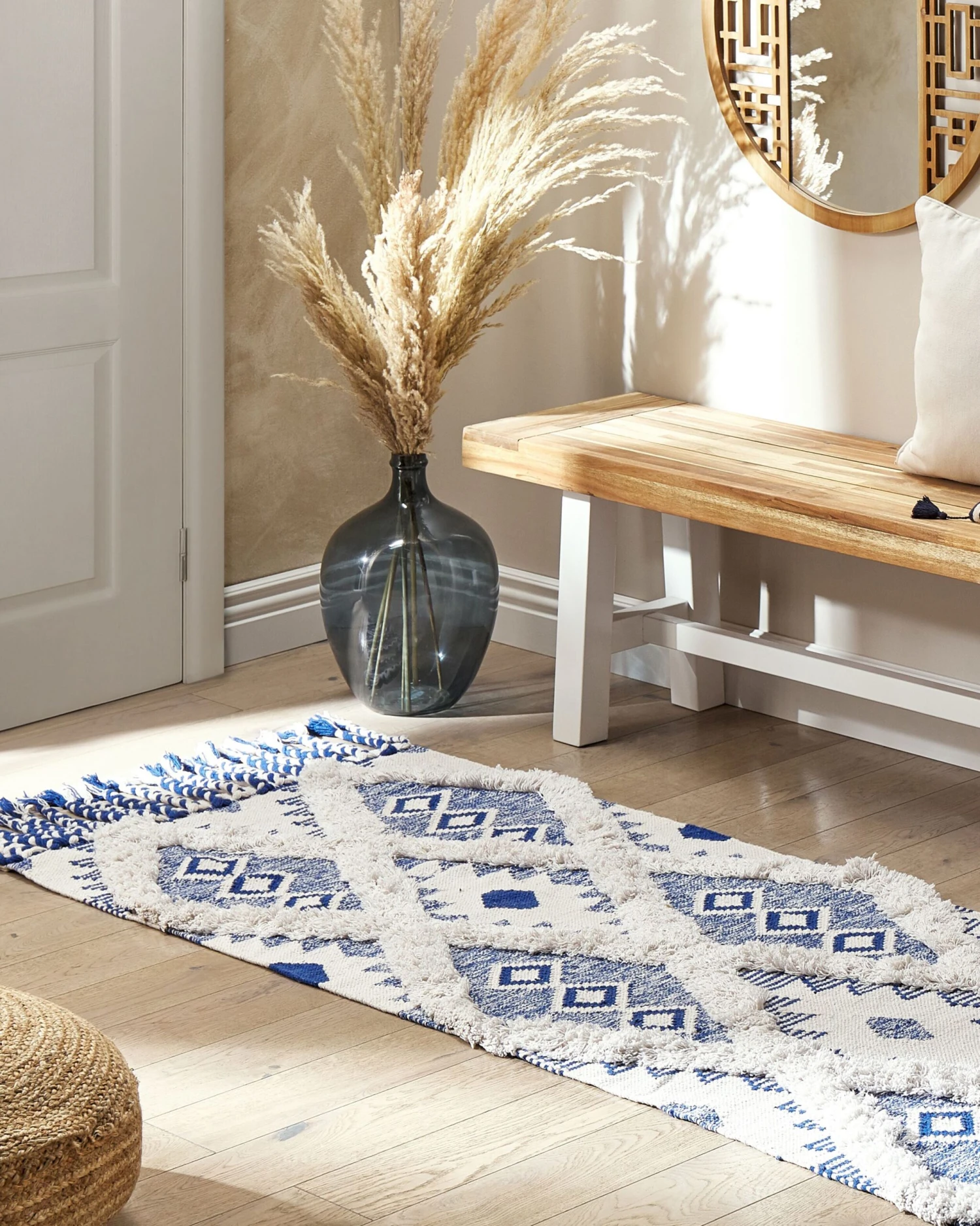 Matto Puuvilla Vaalea Beige/sininen MANAVGAT Useita Kokoja - Image 2