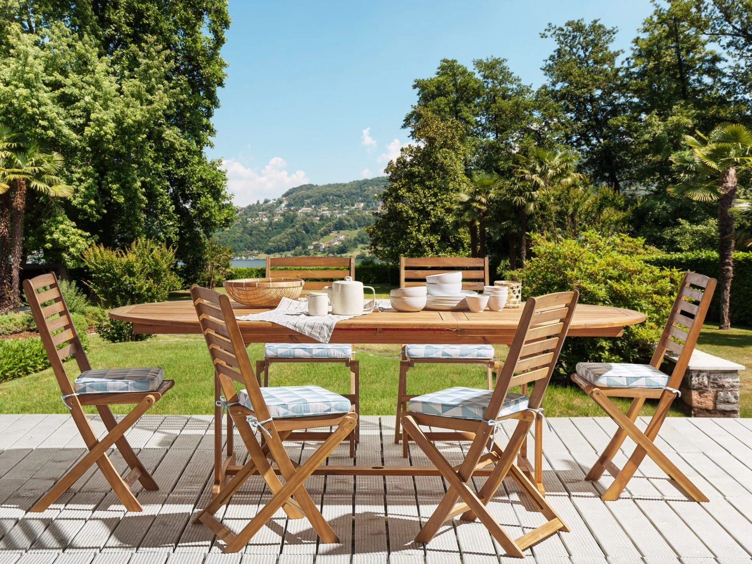 Puutarhatuolin Pehmuste Vaaleansininen/valkoinen 6 Kpl TOLVE - Image 2